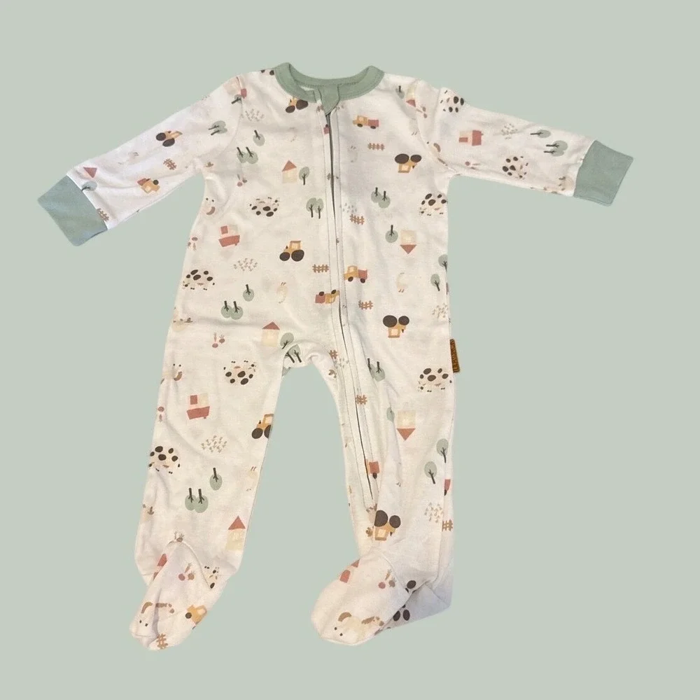 Old Navy Lila & Jack 4pc Baby Farm Animal Sleeper & Bodysuit Set 3-6M Green New